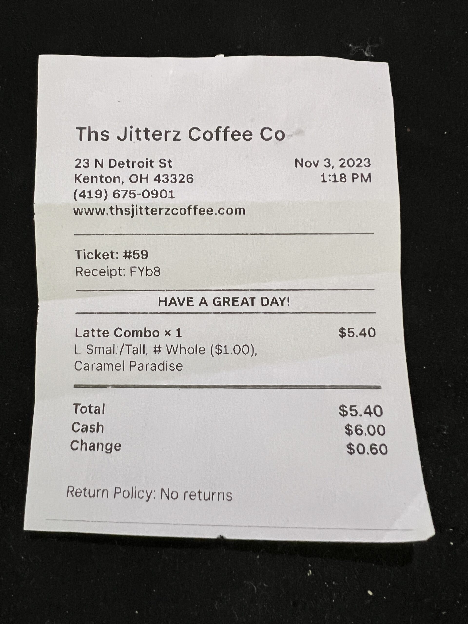 Jitterz Coffee Company Receipt Jitterz Coffee Company