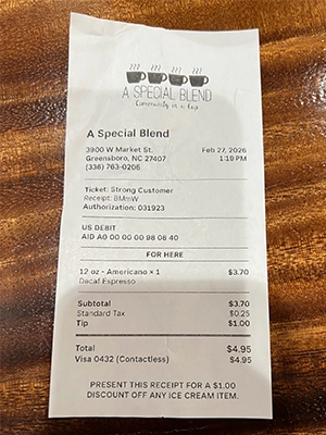 A Special Blend Verified Visit Receipt